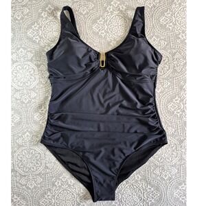 Blooming Jelly Womens Black Ruched One Piece Swimsuit Gold Hardware XXL